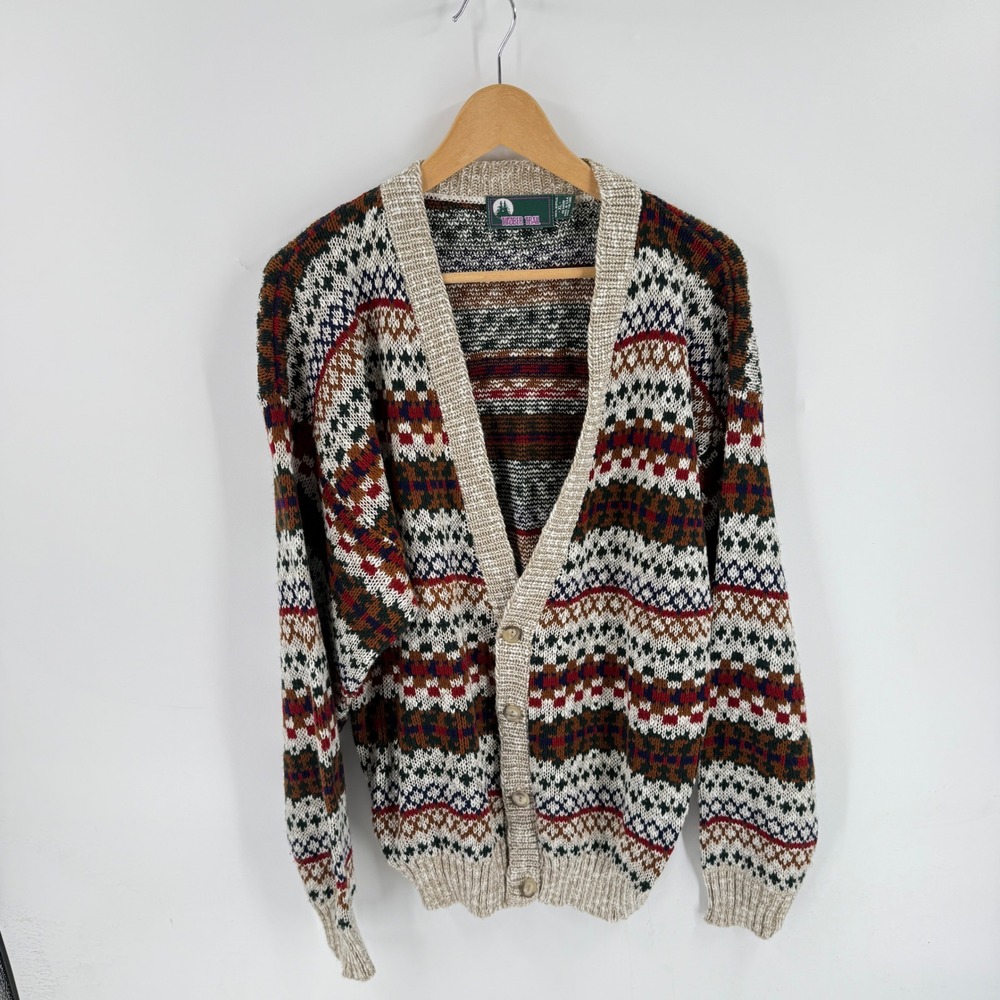 Timber Trail Cardigan Sweater XL Vintage Fair Isle Knit Retro Cozy Academia Prep